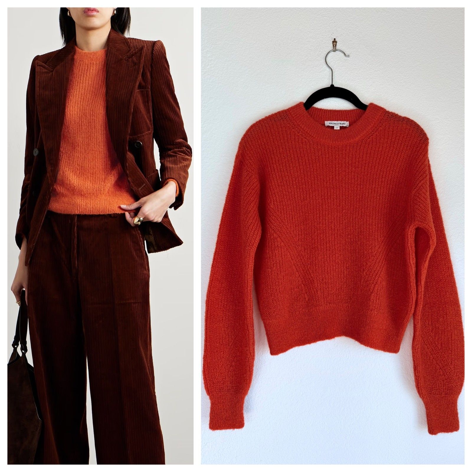 Nwot Veronica Beard Melinda Ribbed Knit Mohair Alpaca Blend Sweater In Orange Xs